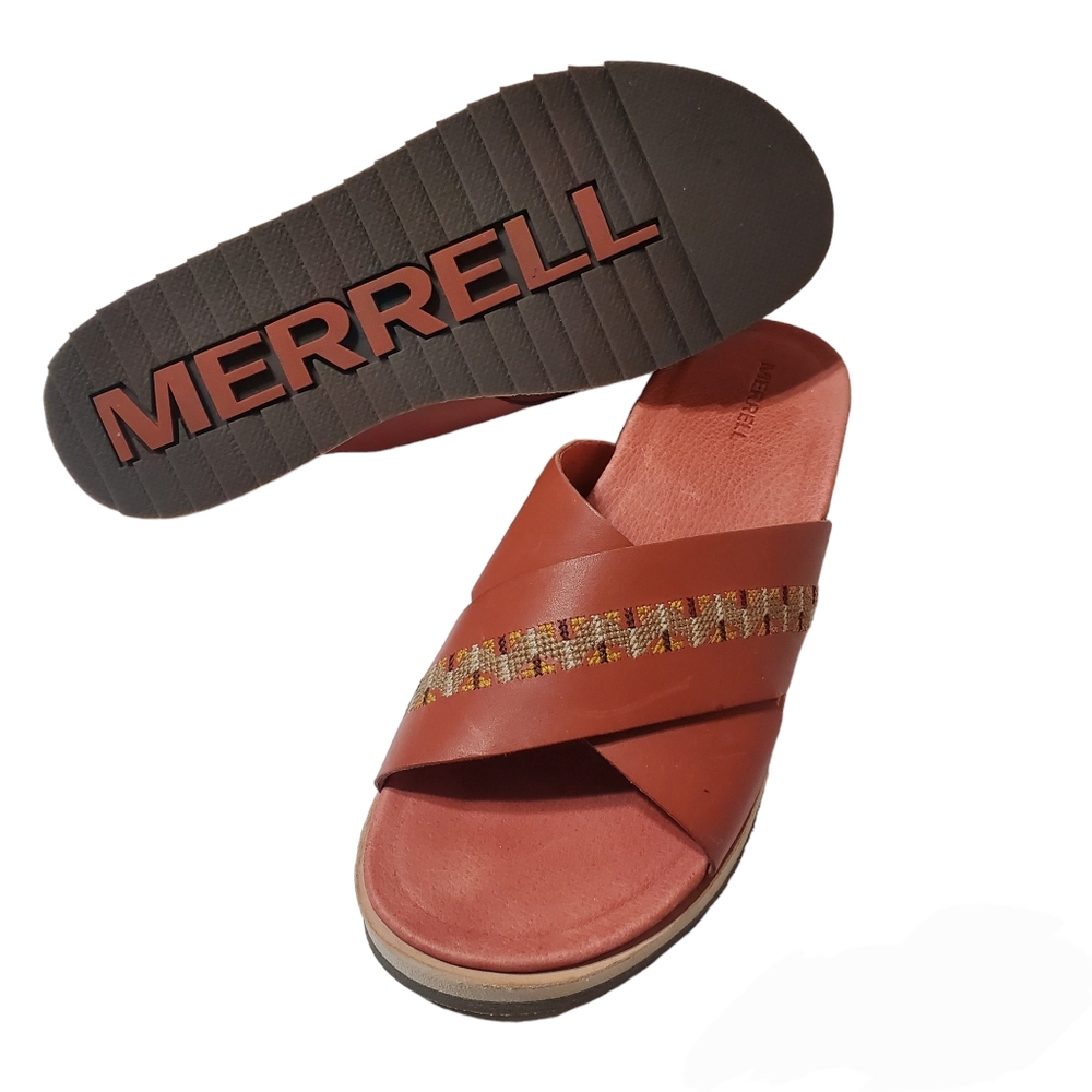Merrell Juno Comfortbase Leather Slide Sandal Redwood Size 8
